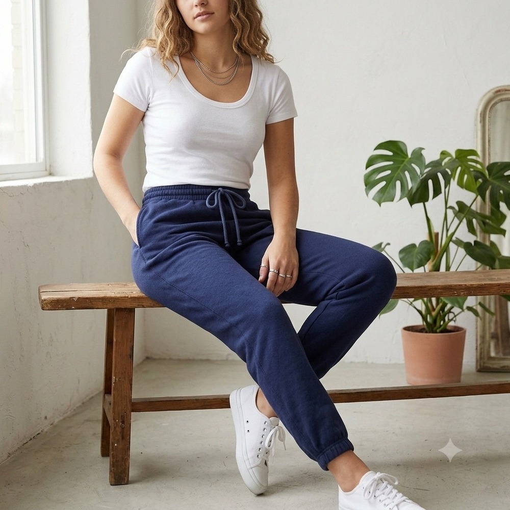 Aritzia Tna CozyAF Fleece Mega Sweatpants Womens Large Navy Blue Loungewear